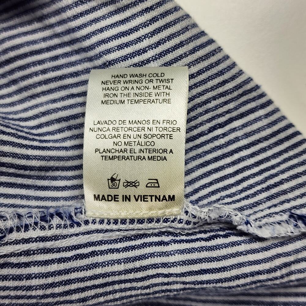 BeCool Blue White Stripe Button Up Shirt Linen Blend S/M Casual Top - Picture 9 of 10